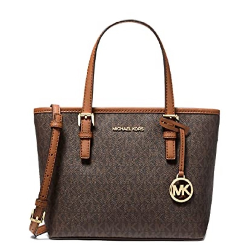 Mic hael Kors Jet Set Travel Extra-Small Logo Top-Zip Tote Bag in Brown